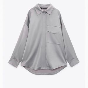 ZARA - OVERSIZED SATIN SHACKET - LIGHT GRAY - XXL